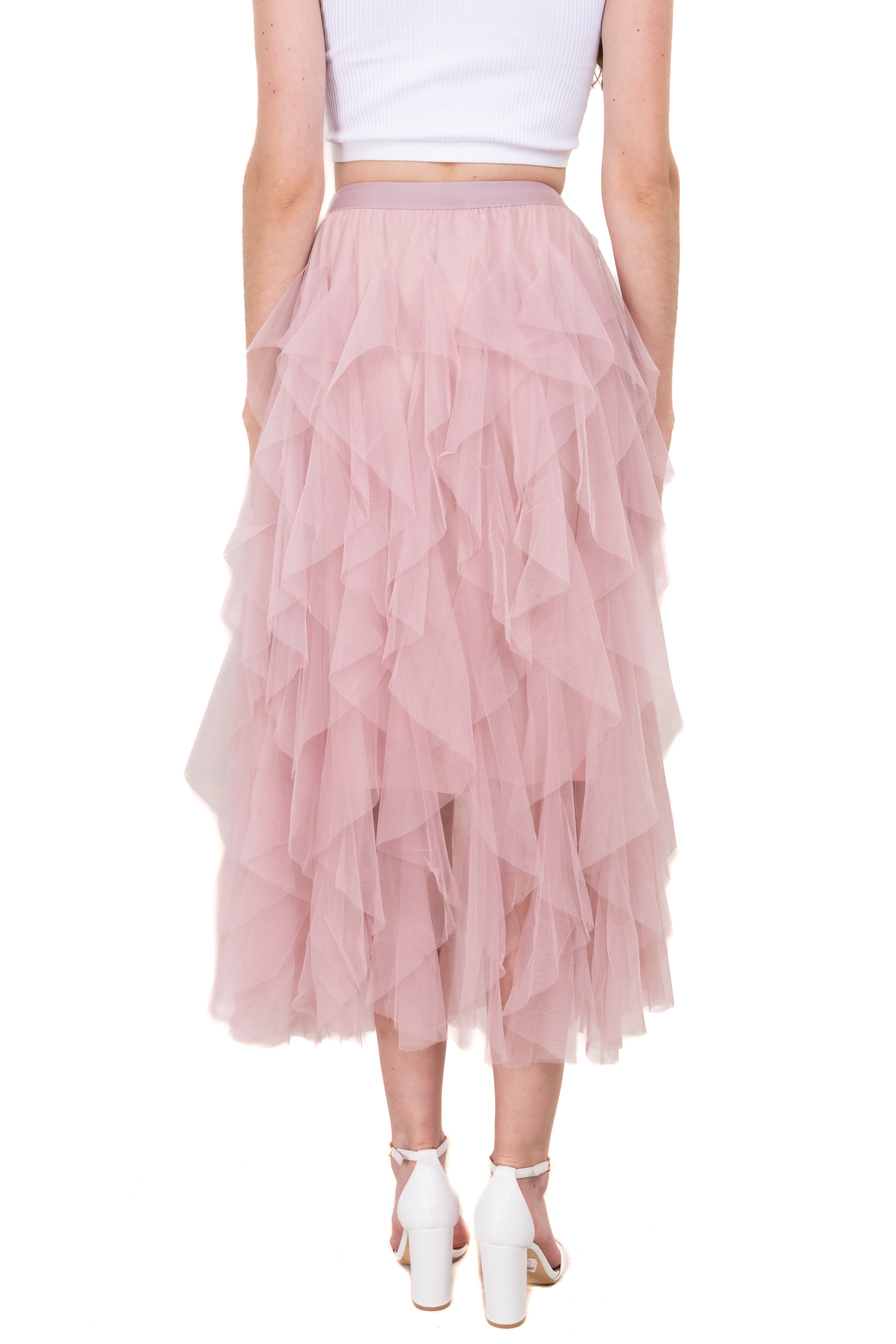 Mesh Layered Ruffled Skirt ROSEWOOD