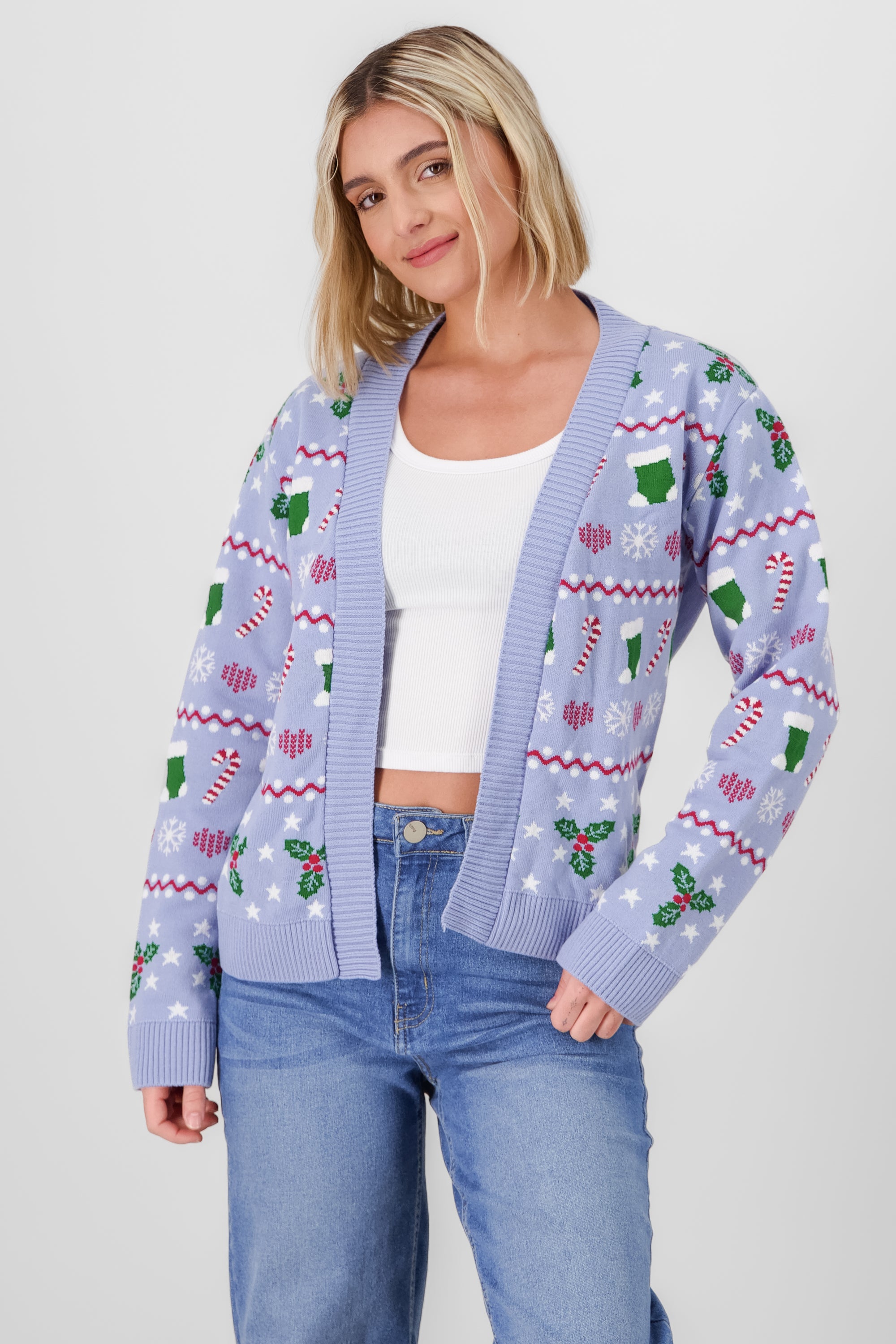 Open Christmas Cardigan BLUE COMBO