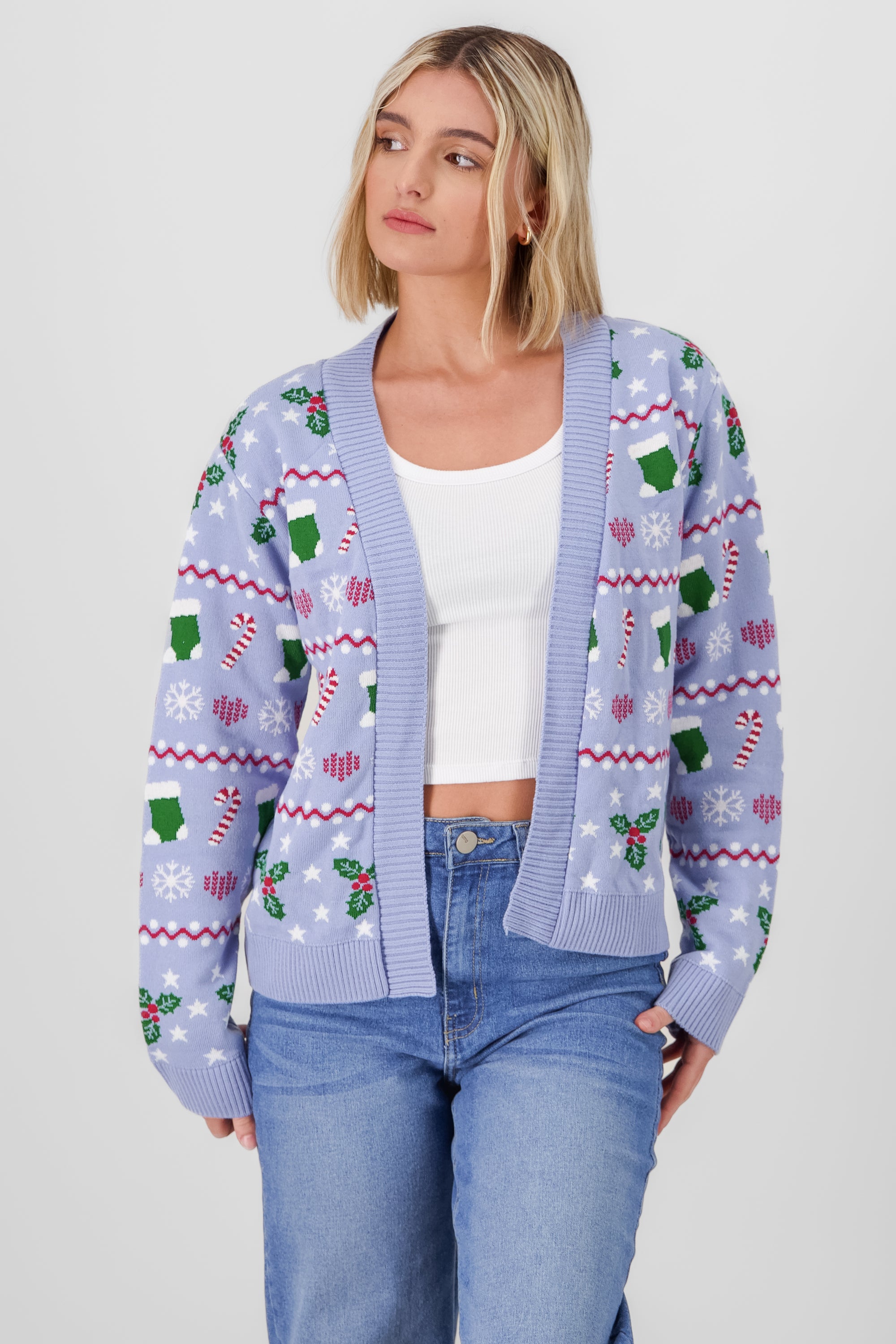 Open Christmas Cardigan BLUE COMBO