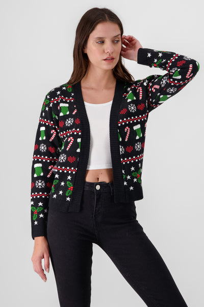 Open Christmas Cardigan BLACK COMBO