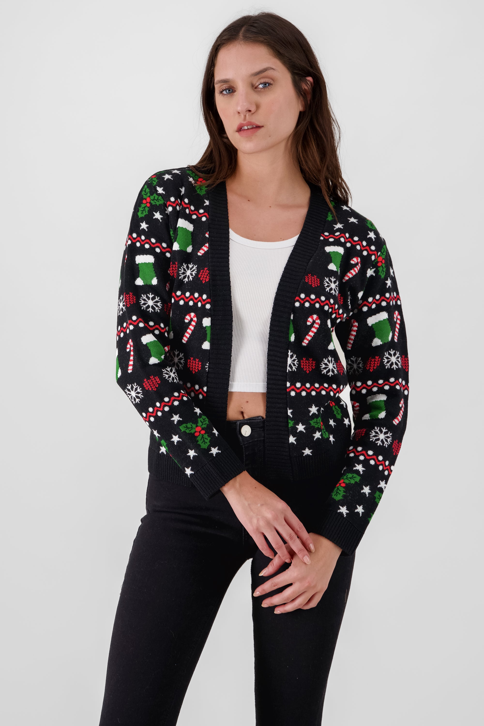 Open Christmas Cardigan BLACK COMBO