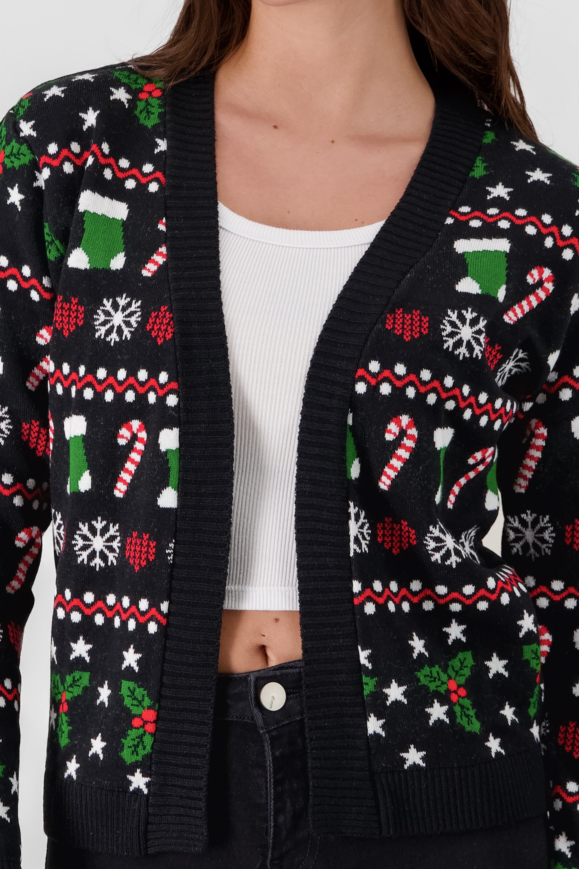 Open Christmas Cardigan BLACK COMBO