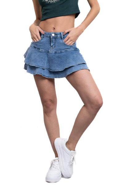 Denim ruffled skort WHITE