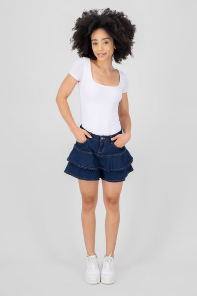 Denim ruffled skort WHITE