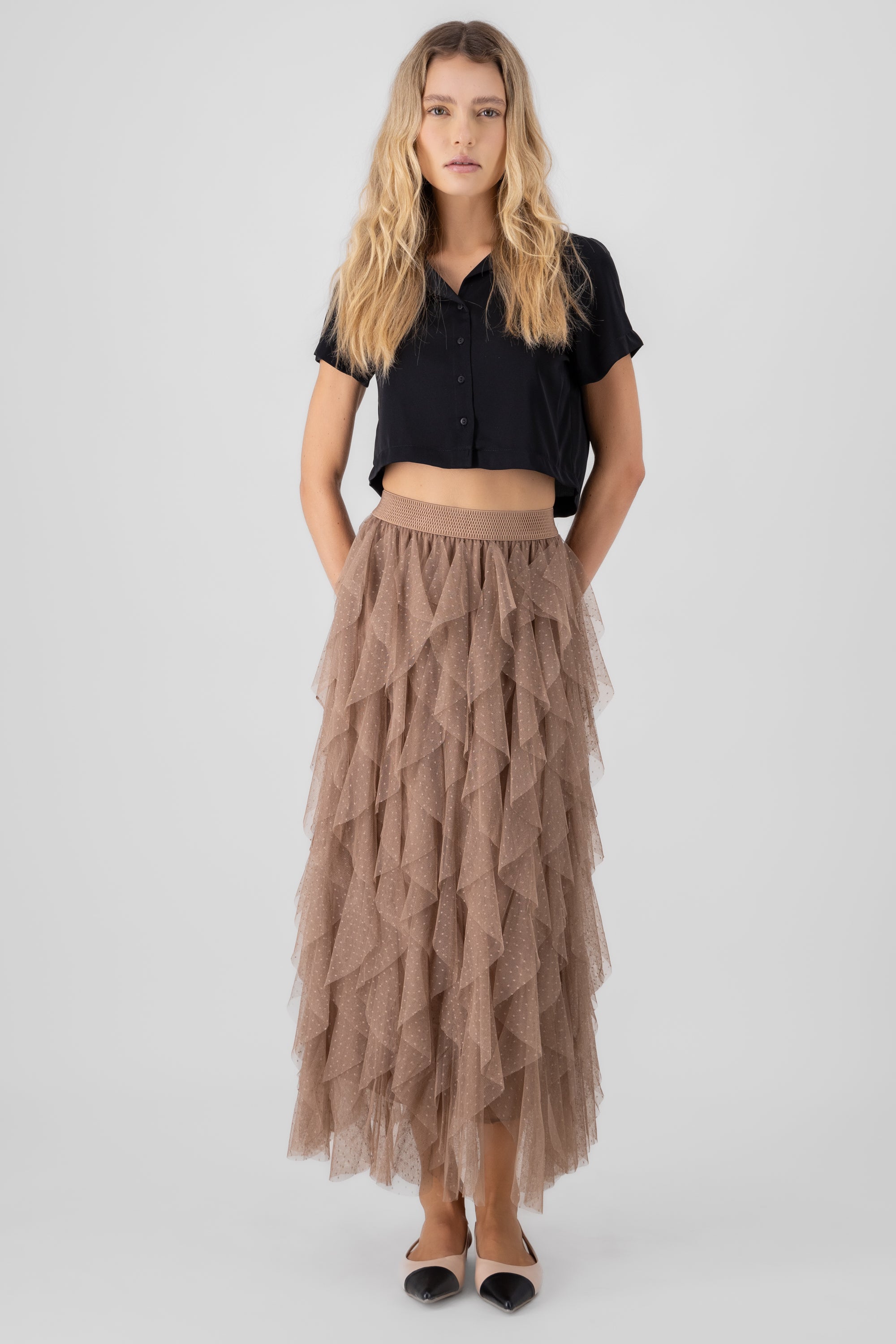 Ruffled Maxi Halle Skirt TAUPE