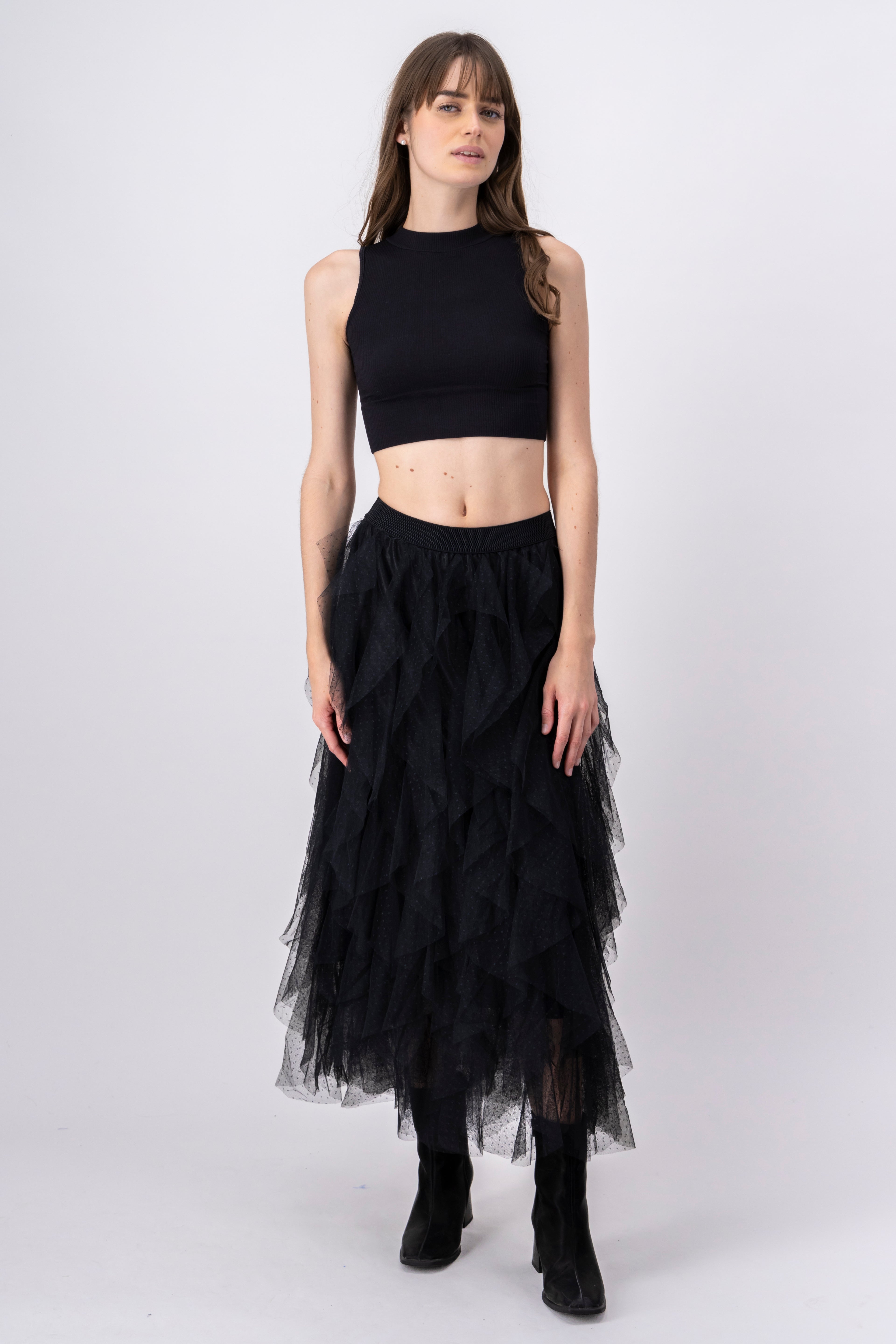 Ruffled Maxi Halle Skirt BLACK