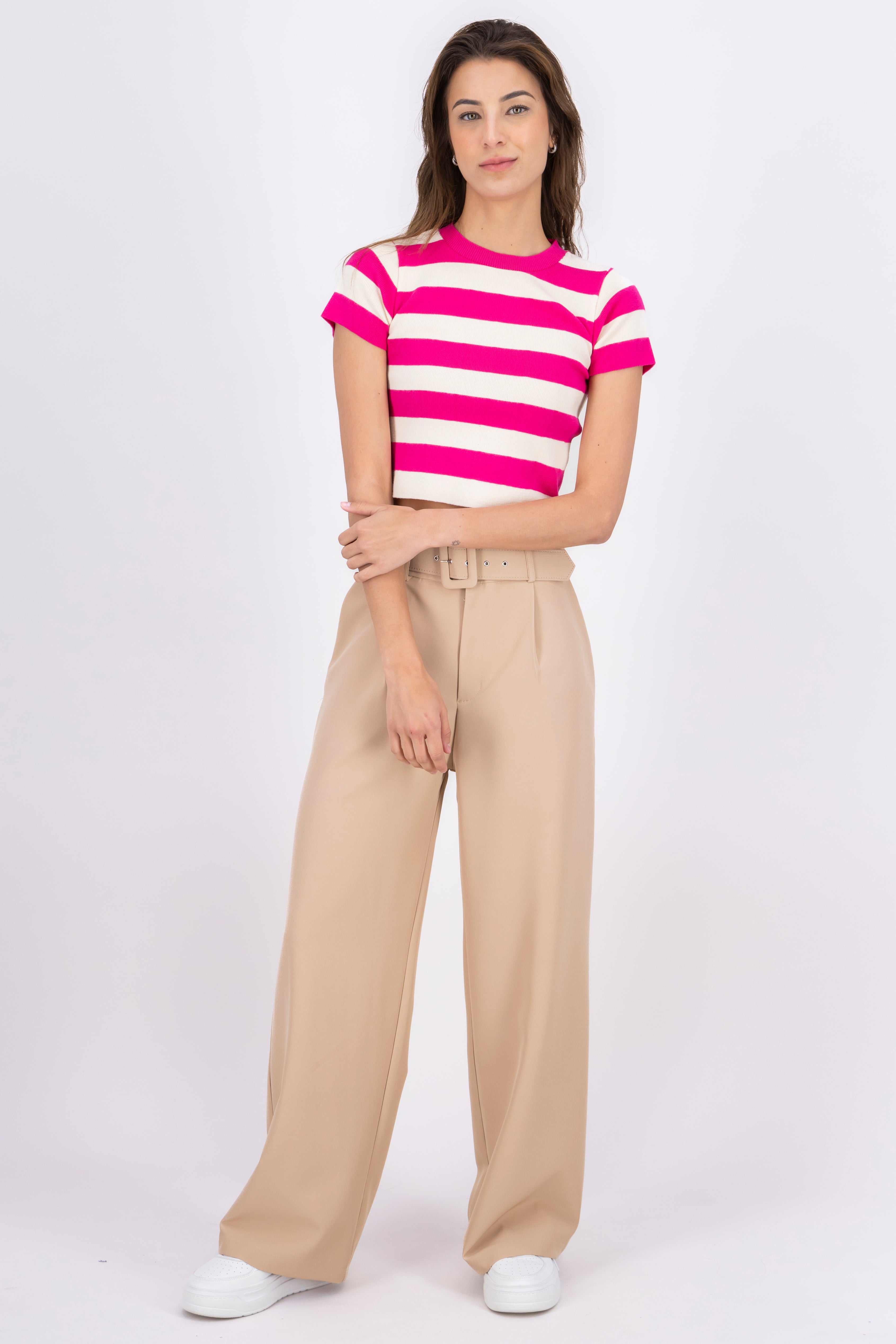 Basic Wide Leg Dress Pants With Belt SAND