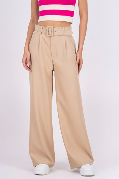 Basic Wide Leg Dress Pants With Belt PASTEL PURPLE