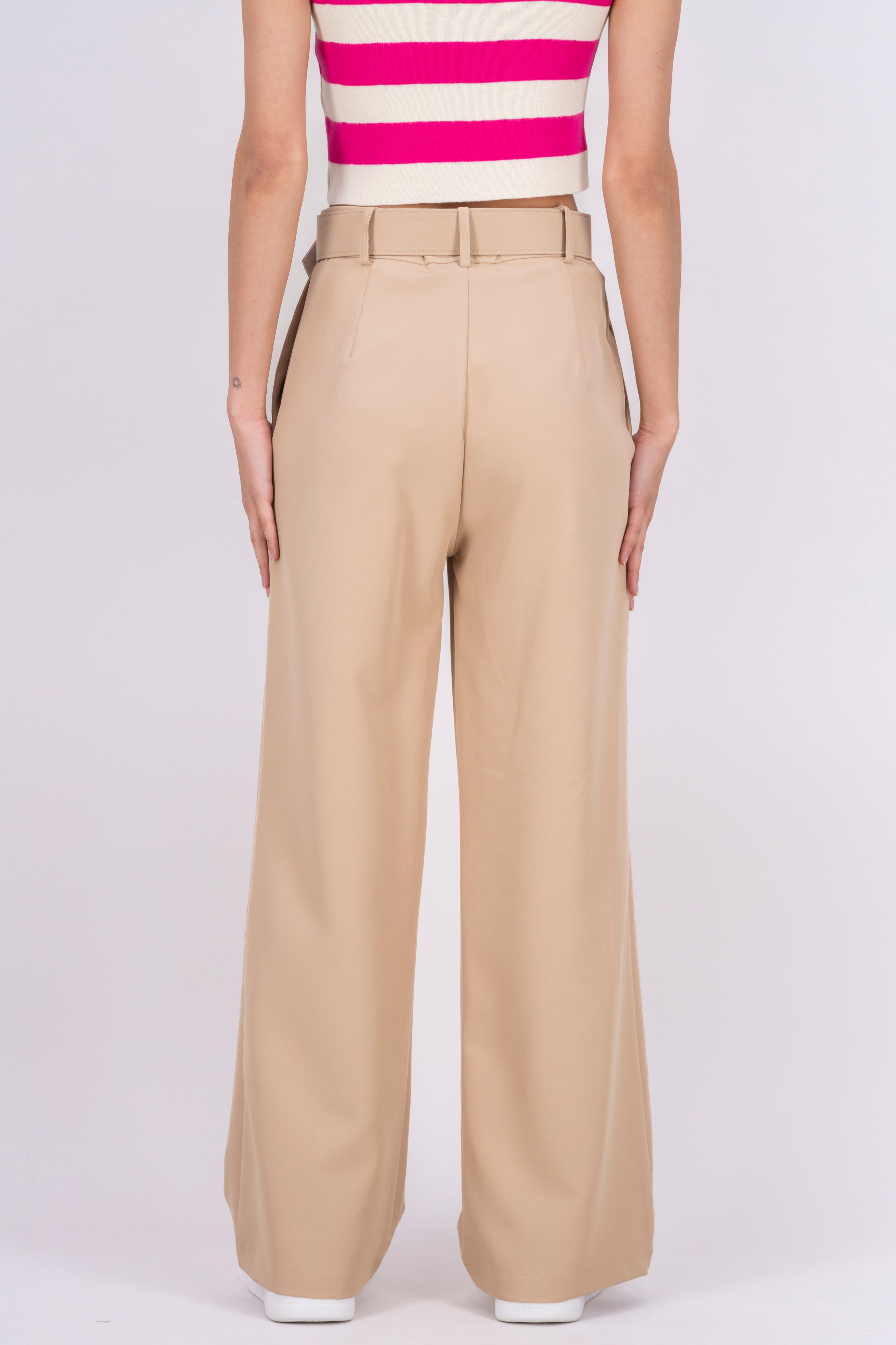 Basic Wide Leg Dress Pants With Belt SAND