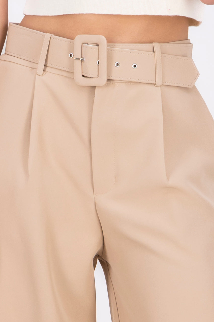 Basic Wide Leg Dress Pants With Belt SAND