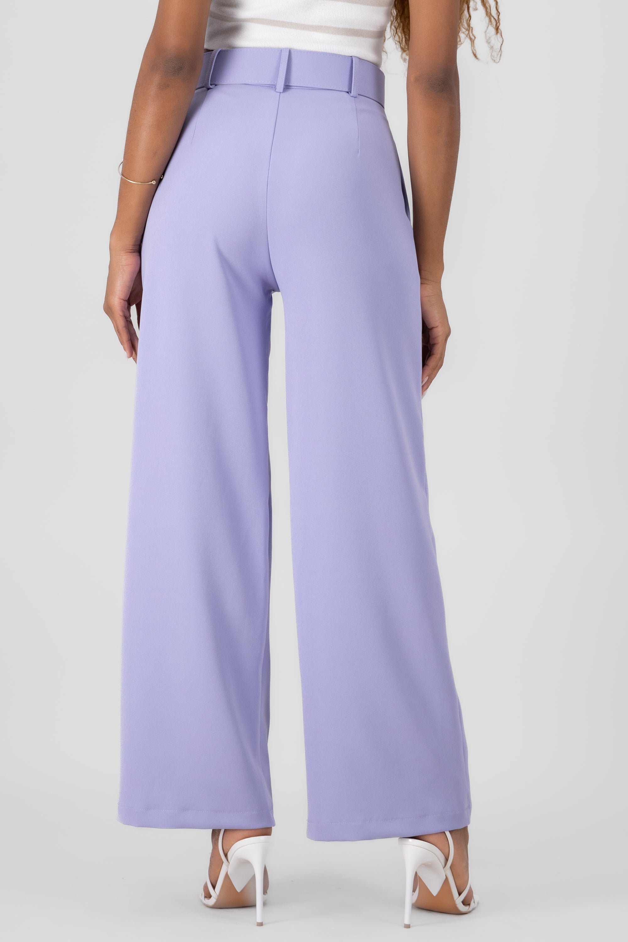 Basic Wide Leg Dress Pants With Belt PASTEL PURPLE