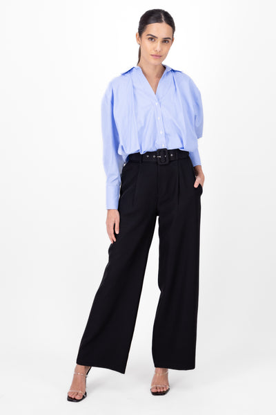 Basic Wide Leg Dress Pants With Belt GRAY