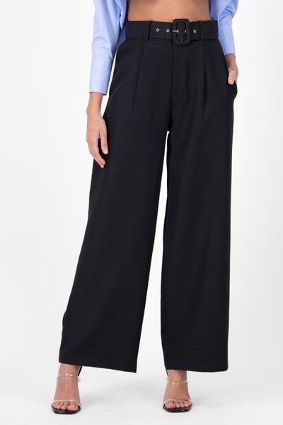 Basic Wide Leg Dress Pants With Belt PASTEL PURPLE