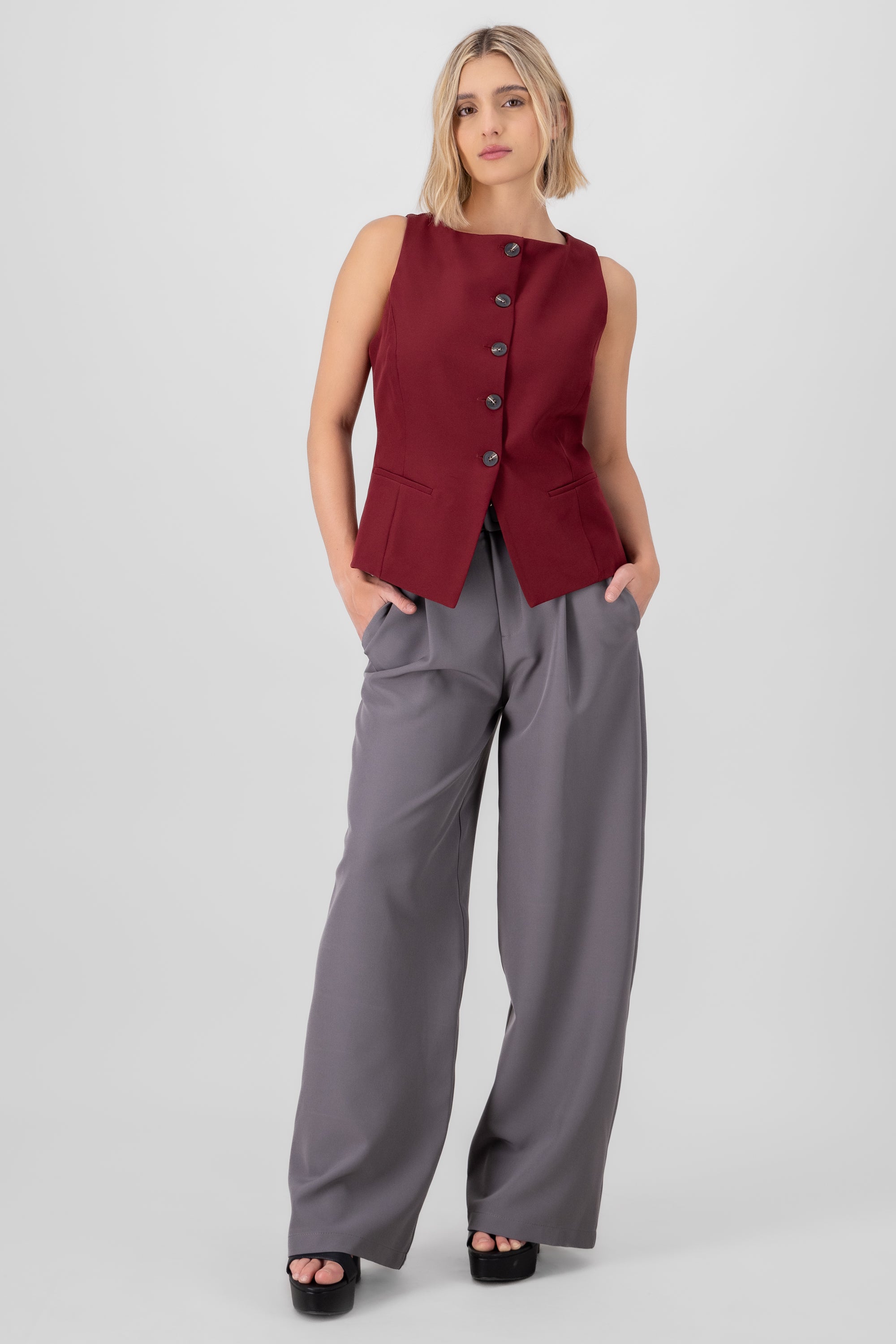 Basic Wide Leg Dress Pants With Belt GRAY