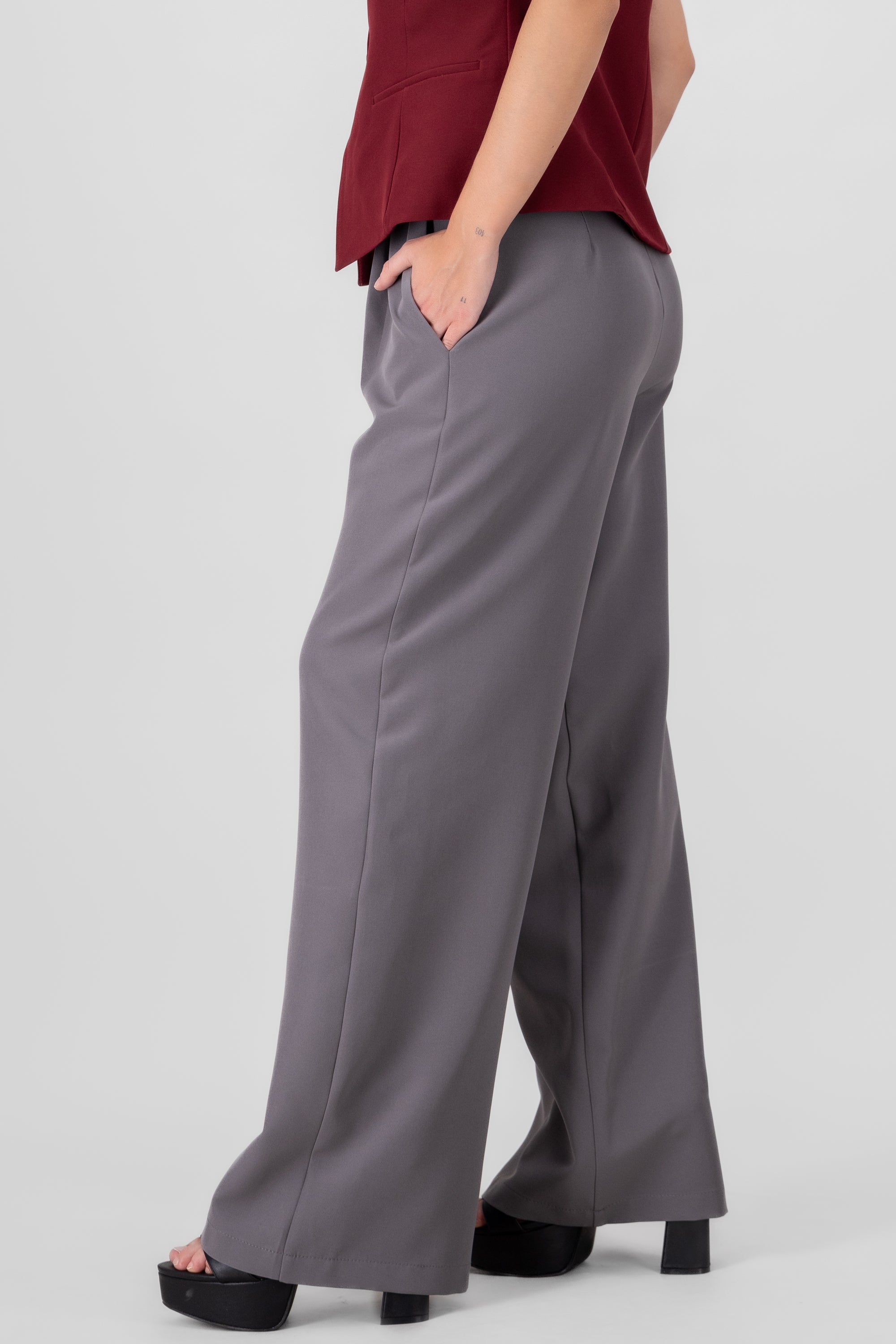 Basic Wide Leg Dress Pants With Belt GRAY