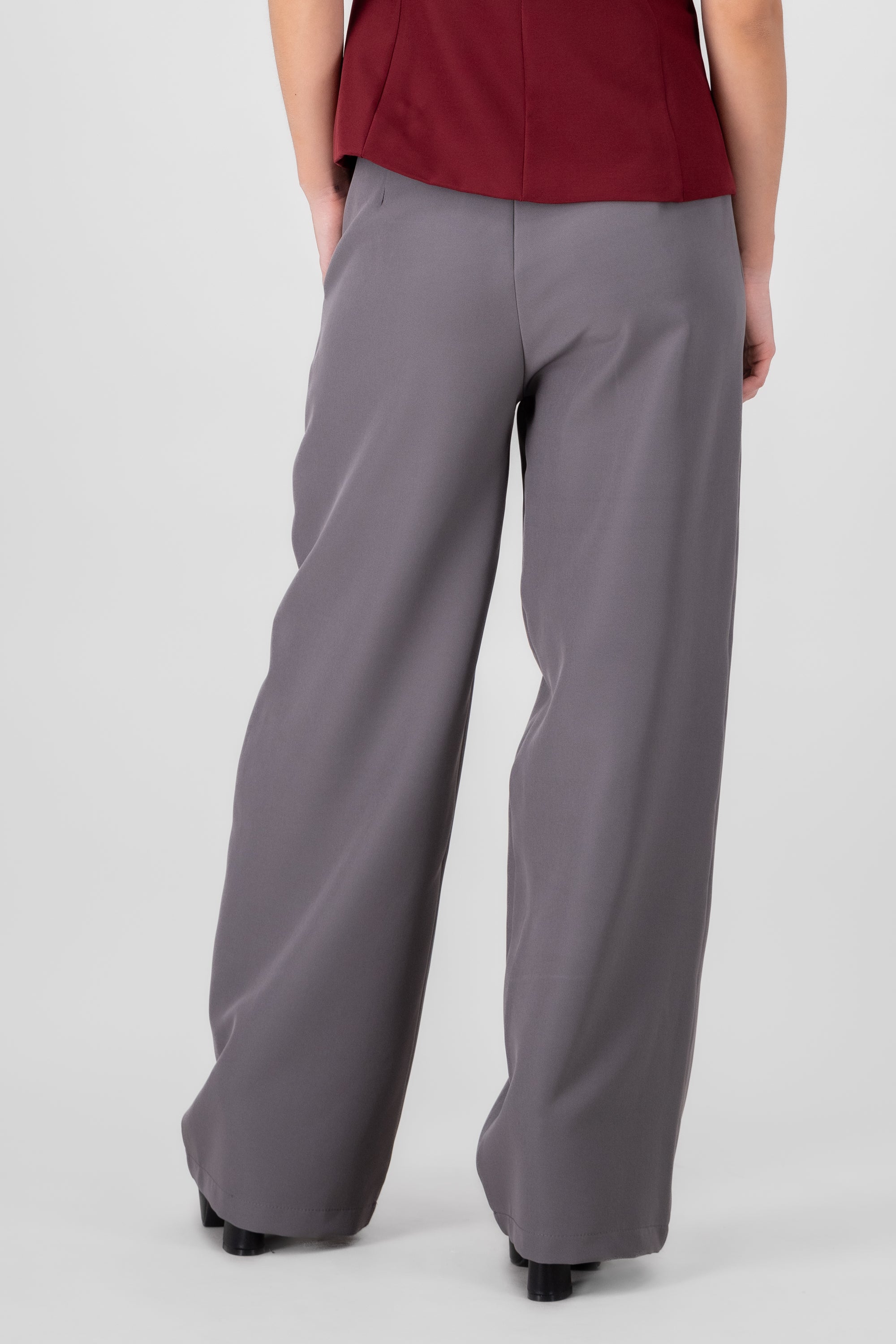 Basic Wide Leg Dress Pants With Belt GRAY