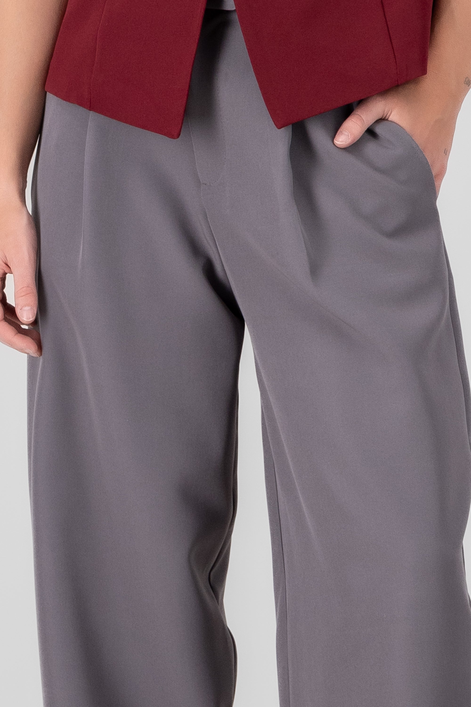 Basic Wide Leg Dress Pants With Belt GRAY