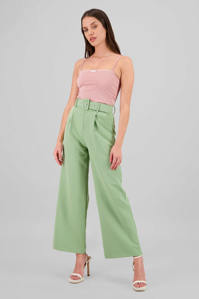 Basic Wide Leg Dress Pants With Belt SAND