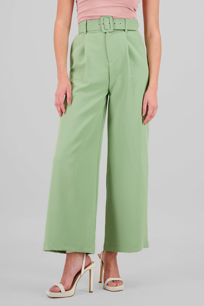 Basic Wide Leg Dress Pants With Belt PASTEL PURPLE