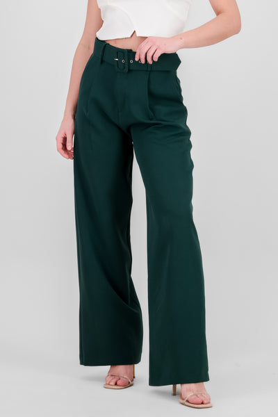 Basic Wide Leg Dress Pants With Belt PASTEL PURPLE