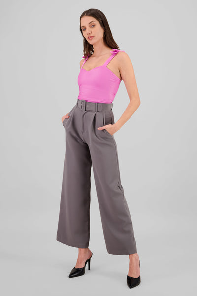 Basic Wide Leg Dress Pants With Belt SAND