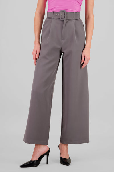 Basic Wide Leg Dress Pants With Belt PASTEL PURPLE