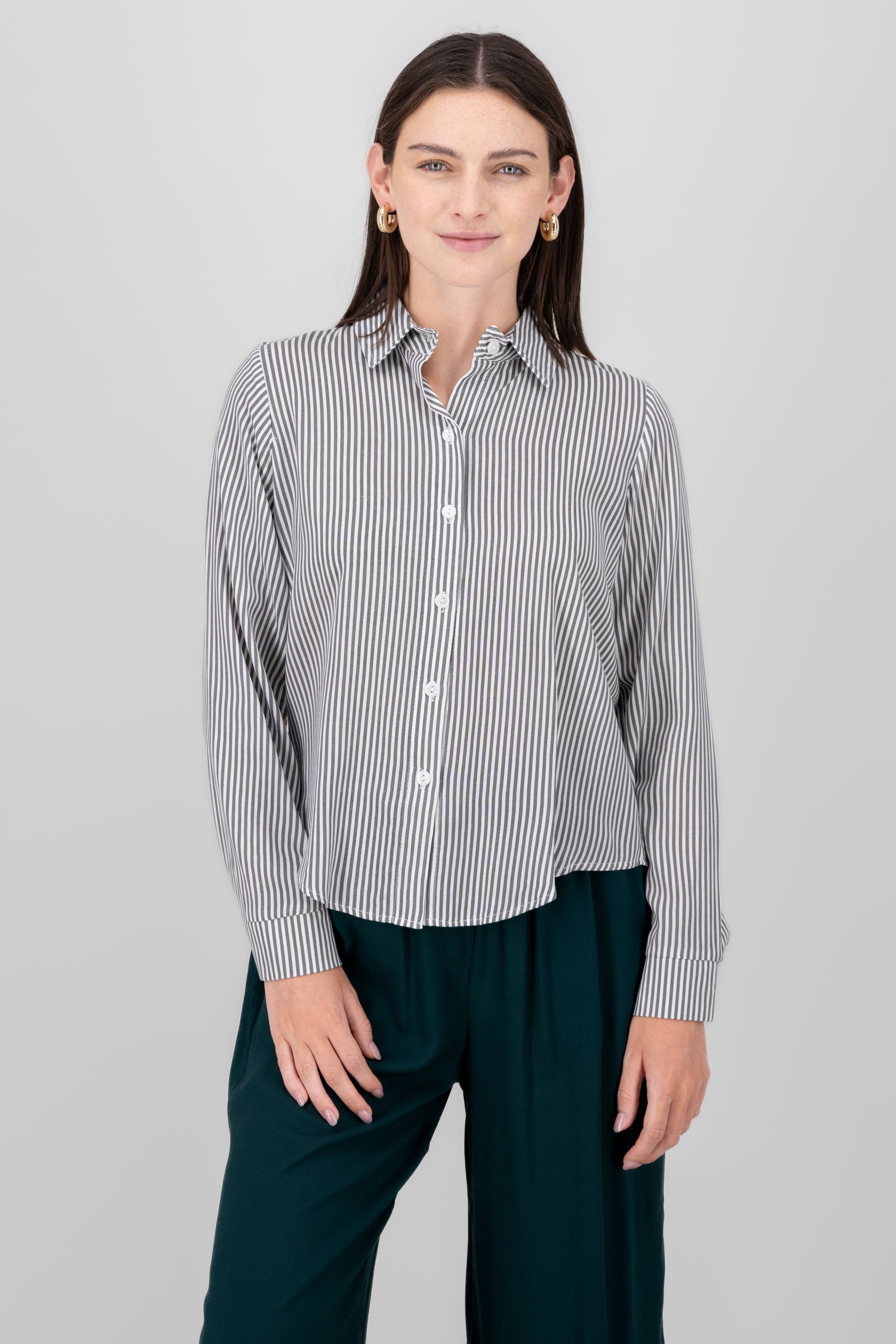 Asymmetric Striped Shirt GRAY COMBO