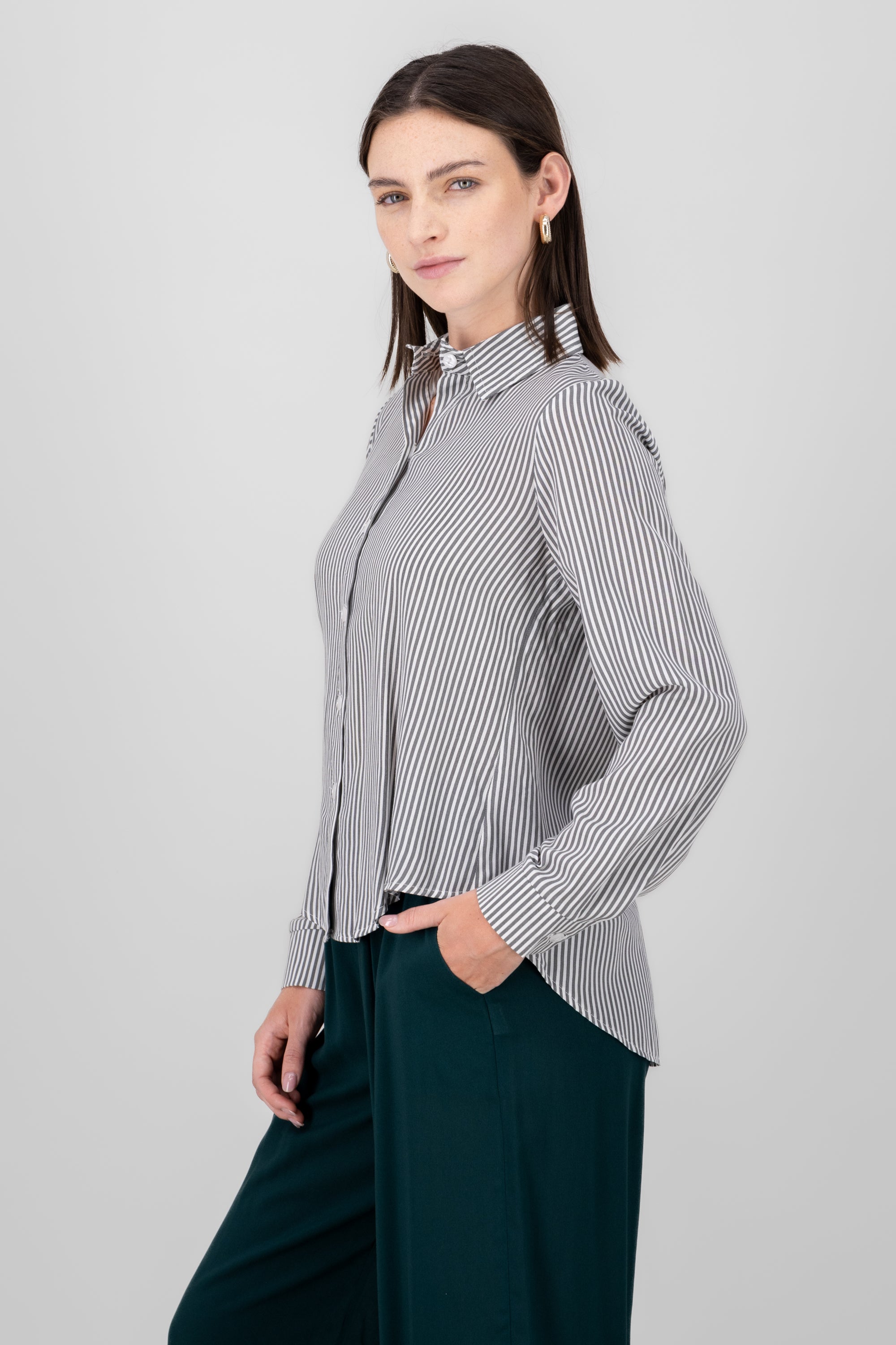 Asymmetric Striped Shirt GRAY COMBO