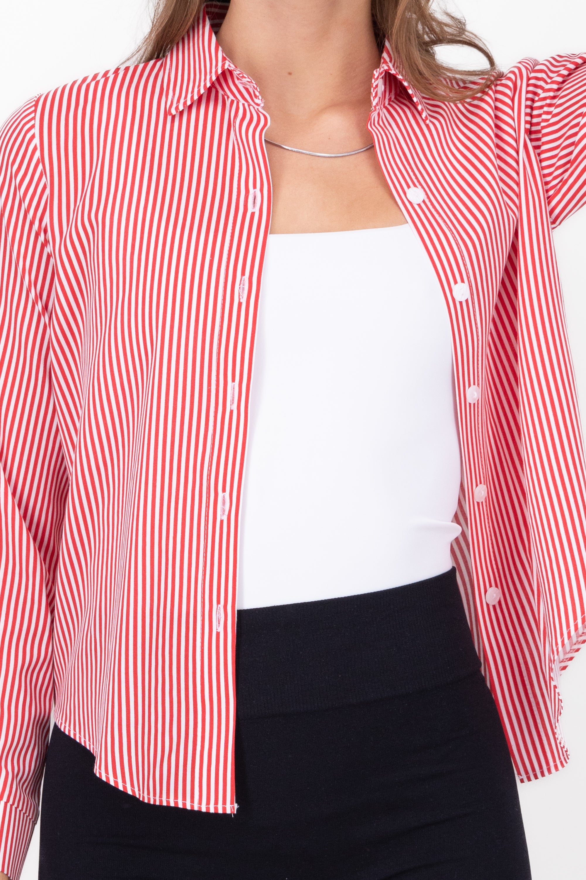 Asymmetric Striped Shirt RED COMBO