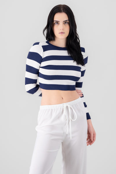 Large Striped Long Sleeve Crop Top 