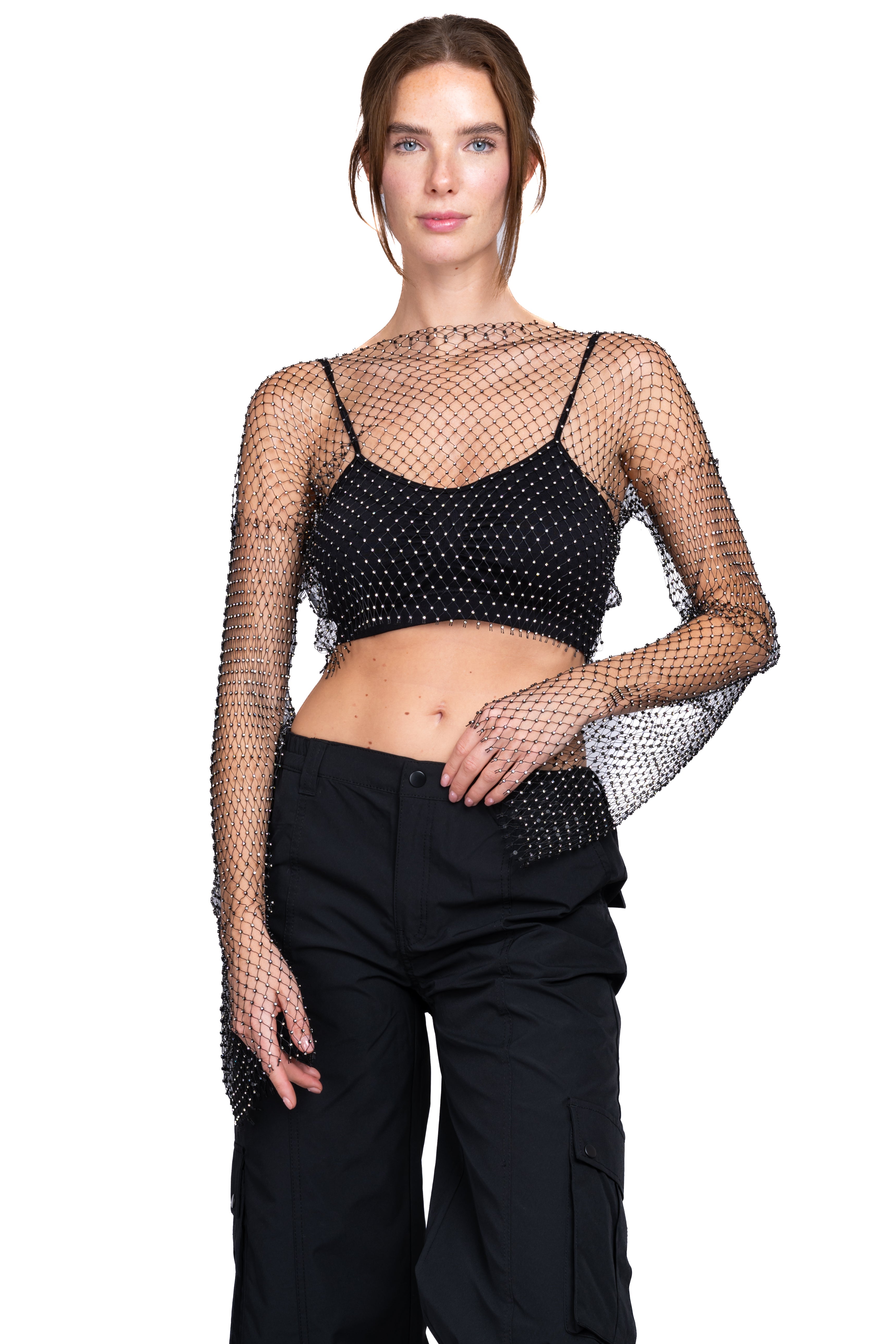 BellSleeve Mesh Top Sparkles BLACK