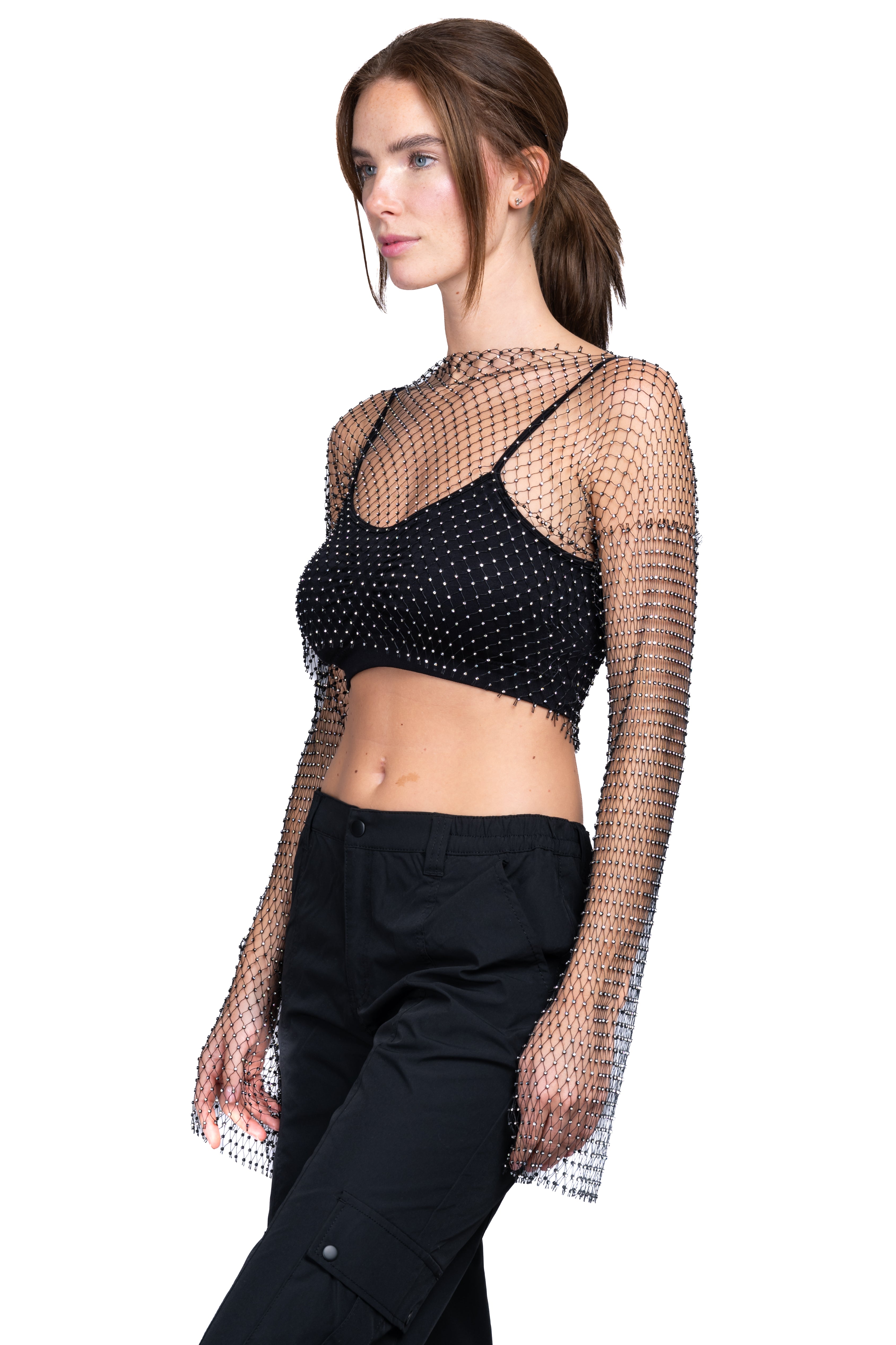 BellSleeve Mesh Top Sparkles BLACK