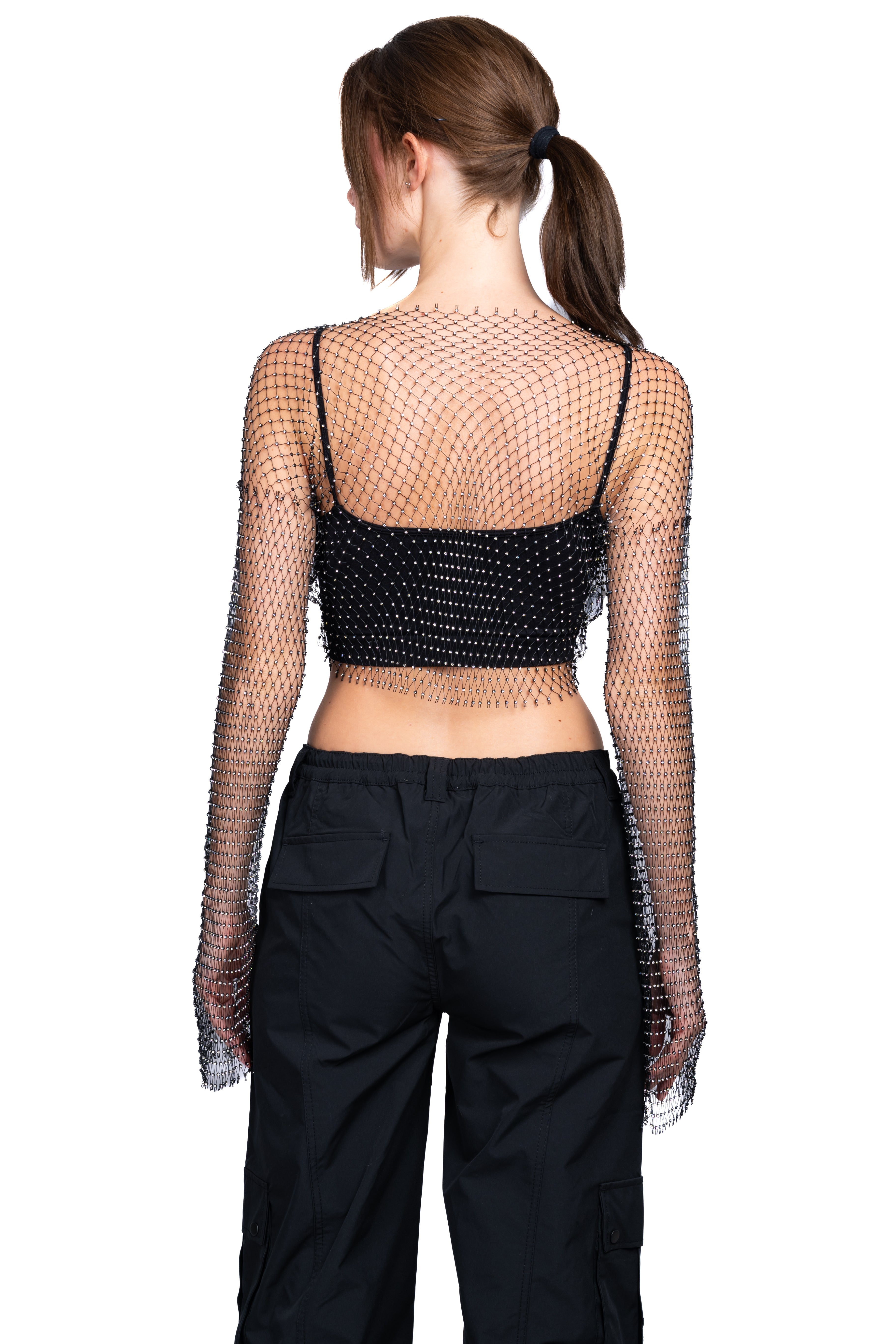 BellSleeve Mesh Top Sparkles BLACK