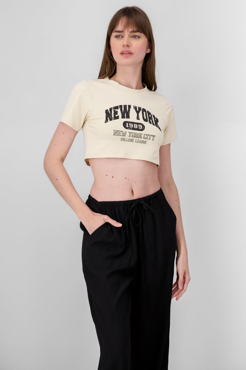 New York Graphic Cropped TShirt BEIGE