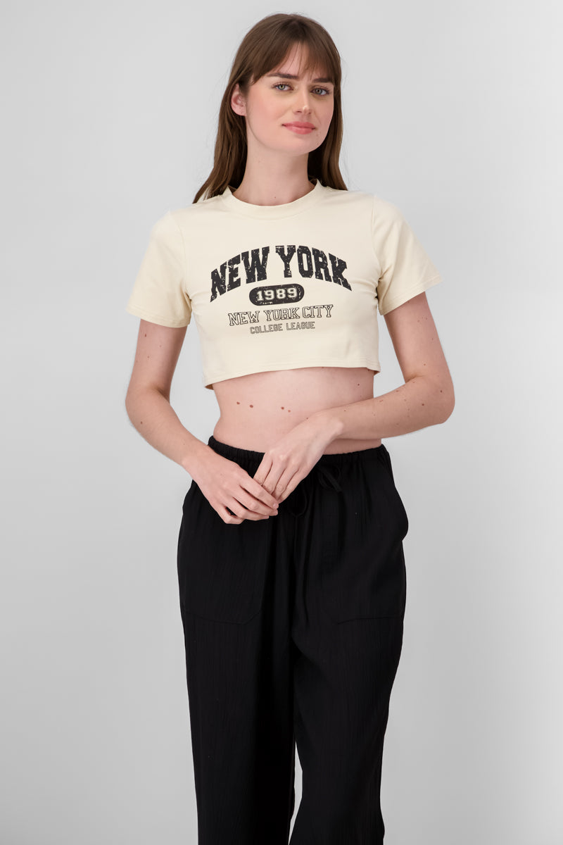 New York Graphic Cropped TShirt BEIGE