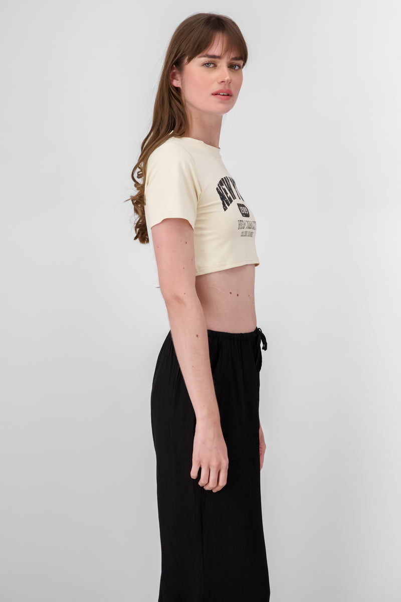 New York Graphic Cropped TShirt BEIGE