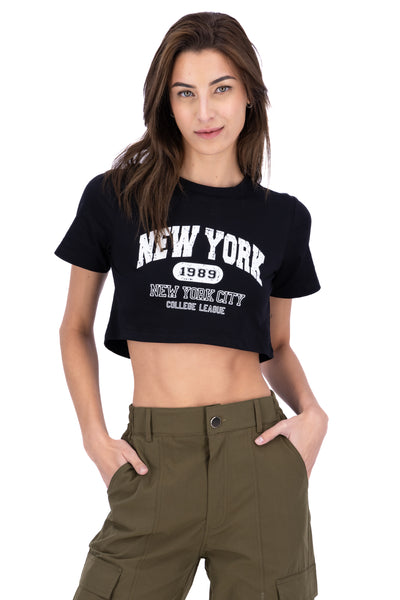 New York Graphic Cropped TShirt BLACK