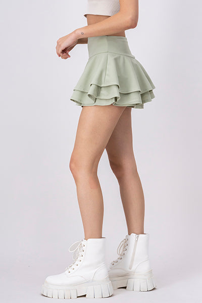 Ruffled Satin Mini Skrt MINT