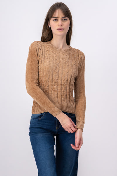 Knitted Design Sweater DARK BROWN