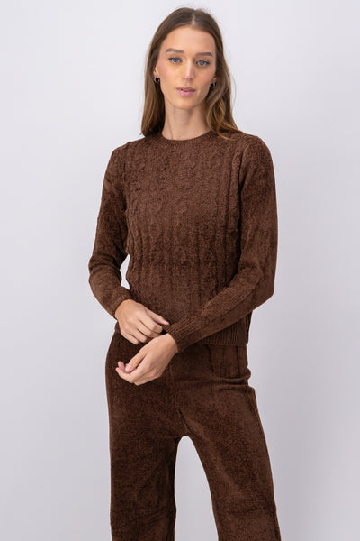 Knitted Design Sweater DARK BROWN