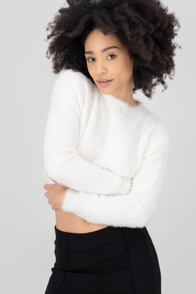 Faux Fur High Neck Cropped Sweater FUCHSIA