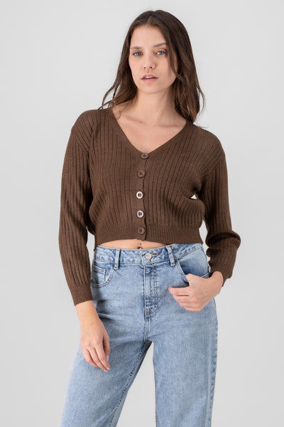 Ribbed Knit OpenButton Cardigan 