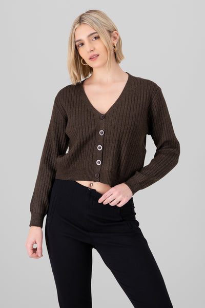 Ribbed Knit OpenButton Cardigan 