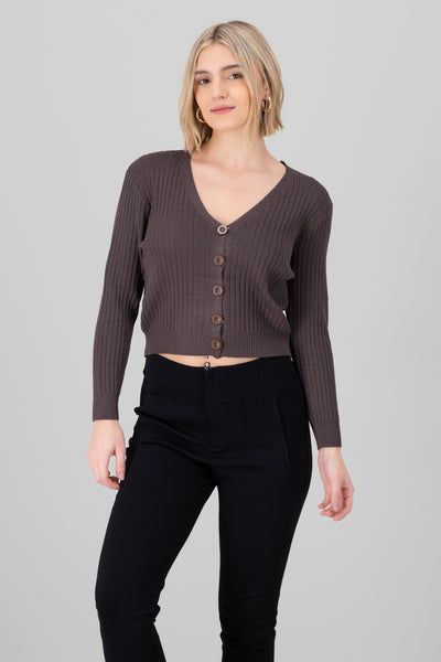 Ribbed Knit OpenButton Cardigan 