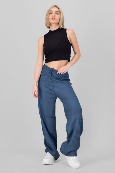 Knitted Rib Pants BLACK