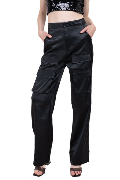 Straight Leg Satin Cargo Pants PINK