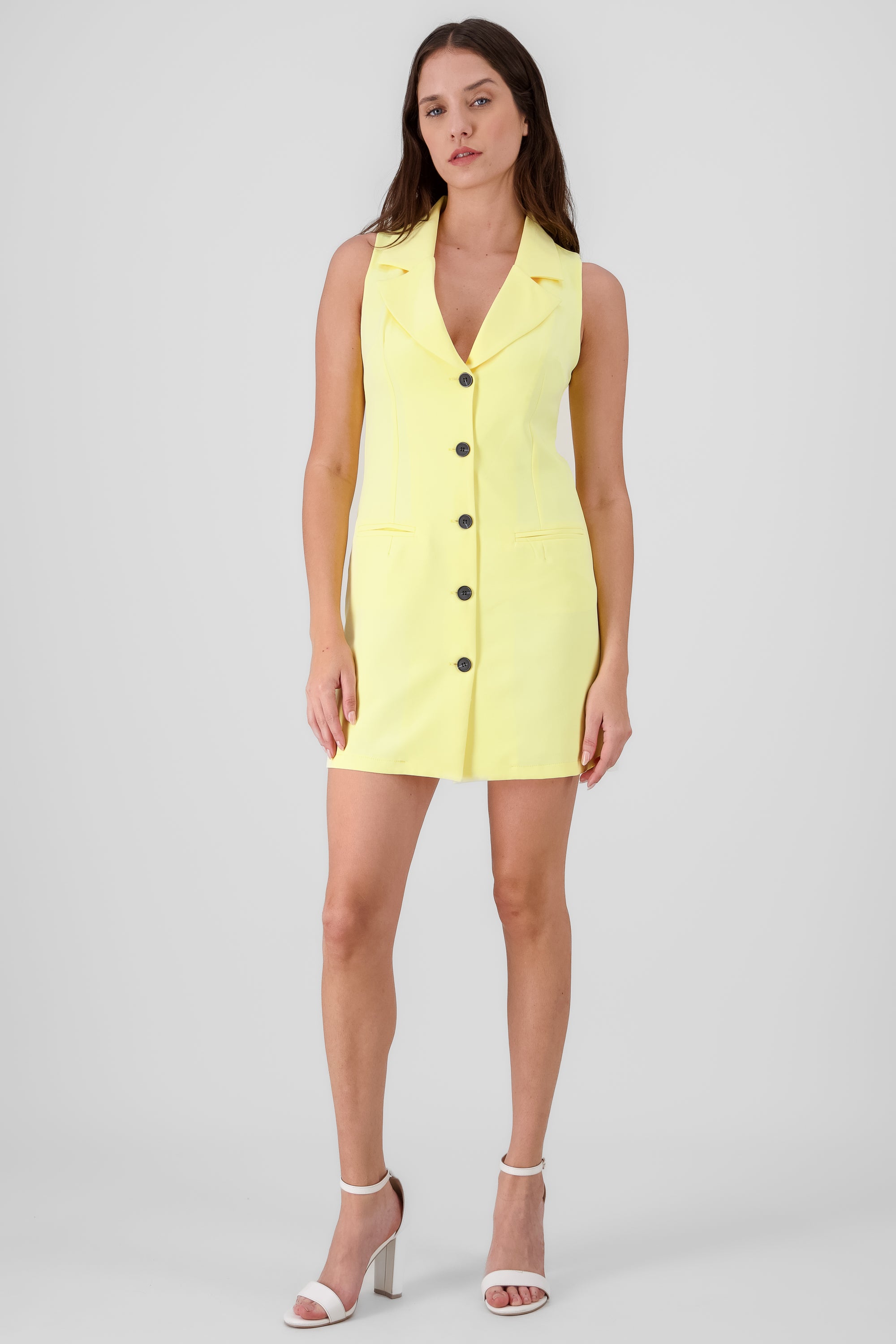 Solid Halter Sleeveless Dress PASTEL YELLOW