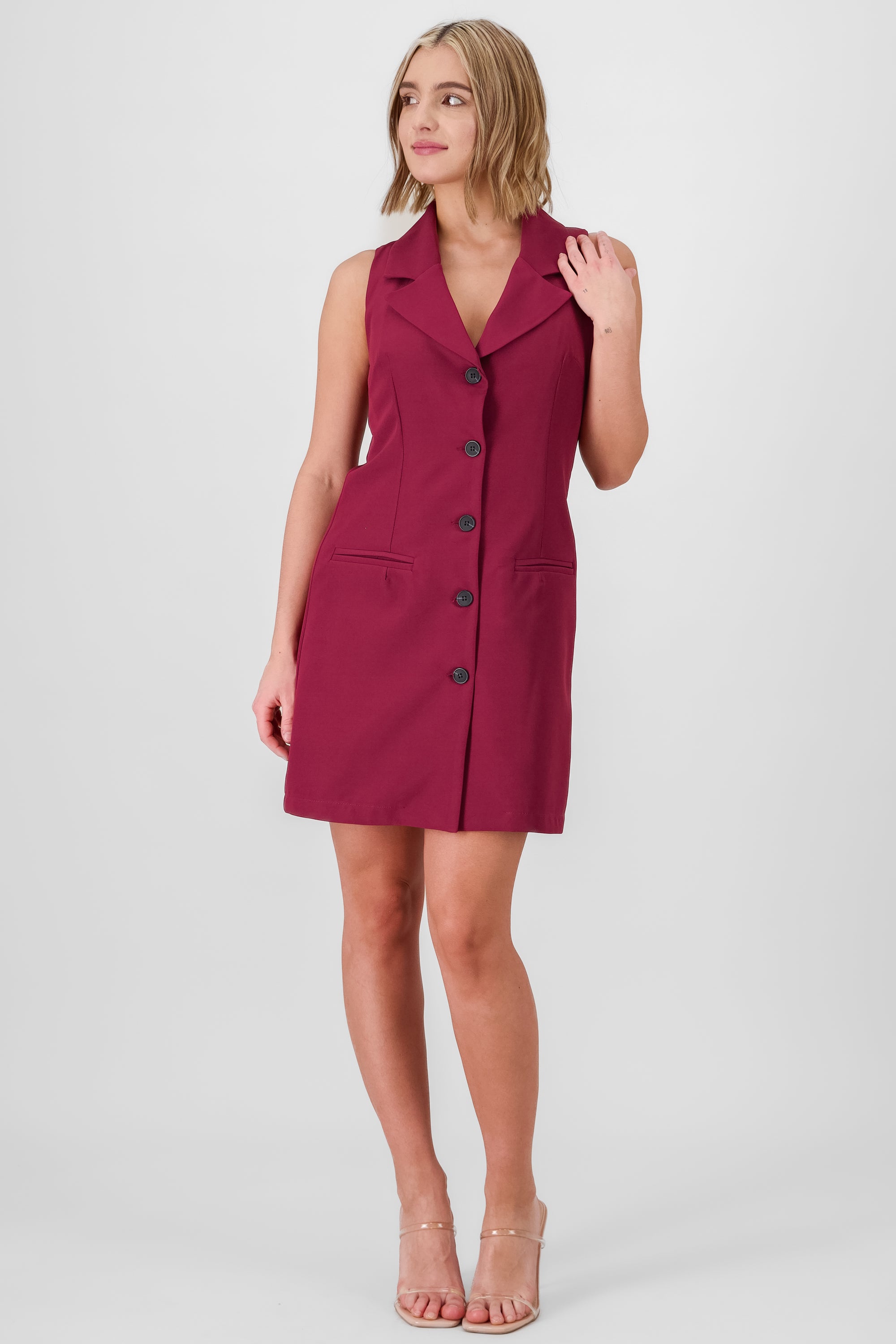 Solid Halter Sleeveless Dress BURGUNDY