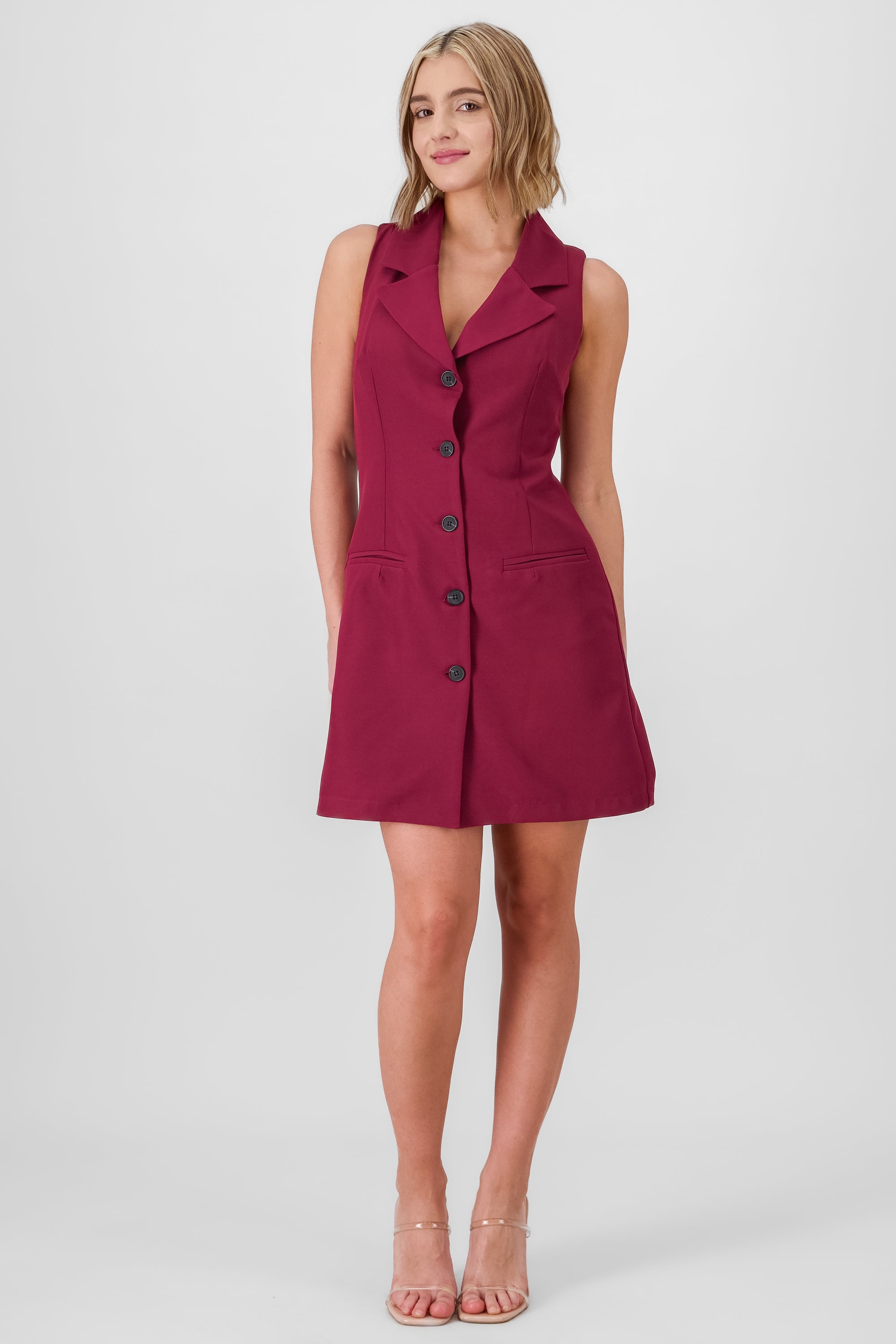 Solid Halter Sleeveless Dress BURGUNDY