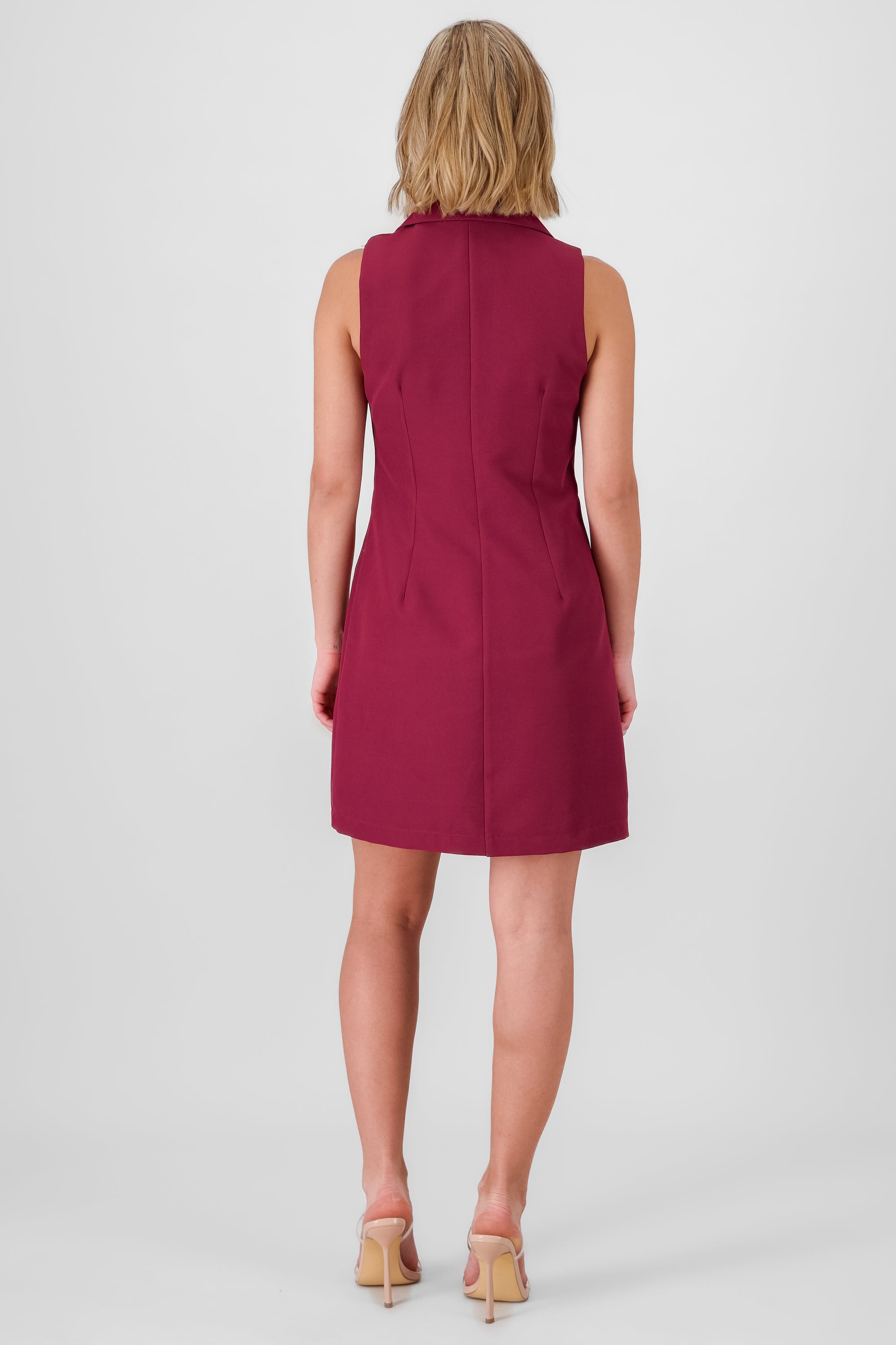 Solid Halter Sleeveless Dress BURGUNDY